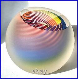 Art Glass Paperweight Frosted Rainbow Tropic Signed Paul Harrie