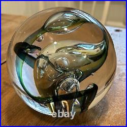 Art Glass Round Clear Green Paperweight 5 Swan Signed Royal Leerdam