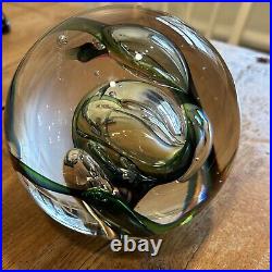 Art Glass Round Clear Green Paperweight 5 Swan Signed Royal Leerdam