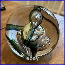 Art Glass Round Clear Green Paperweight 5 Swan Signed Royal Leerdam