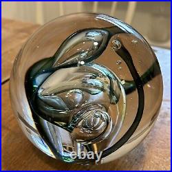 Art Glass Round Clear Green Paperweight 5 Swan Signed Royal Leerdam