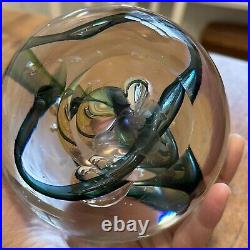 Art Glass Round Clear Green Paperweight 5 Swan Signed Royal Leerdam