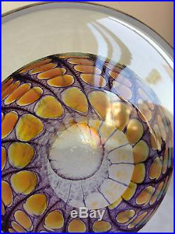 Art Glass Sculpture Tom Philabaum Amber Reptilian Pattern Signed 5 1/8 Tall