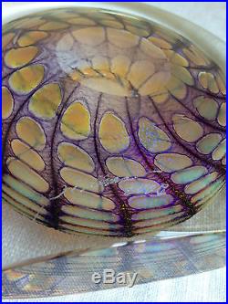 Art Glass Sculpture Tom Philabaum Amber Reptilian Pattern Signed 5 1/8 Tall