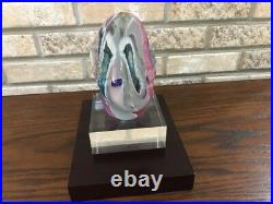 Art Glass Signed James R Wilbat Large Paper Weight Sculpture With Double Stand