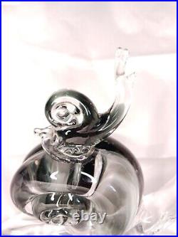 Art Glass Snail Paperweight Blown Glass Ornament Clear And Smokey Gray