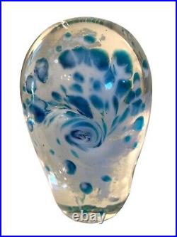 Artist Signed Green Controlled Bubbles Jellyfish Art Glass Paperweight 2019