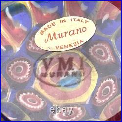 Authentic VMI Murano Glass Paperweight Original Label, Acid Signed