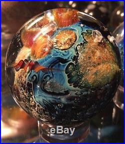 Awesome JOSH SIMPSON Inhabited PLANET ART Glass MARBLE 1.8 Paperweight Related