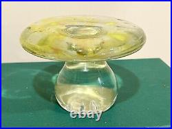 BLENKO Art Glass Mushroom Paperweight Clear / Yellow 3x 4 1/2 UV REACTIVE