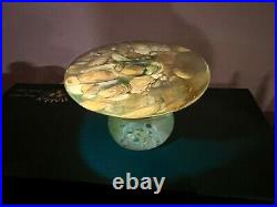 BLENKO Art Glass Mushroom Paperweight Clear / Yellow 3x 4 1/2 UV REACTIVE