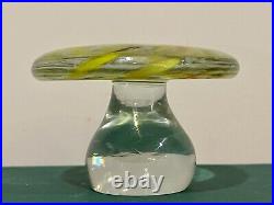 BLENKO Art Glass Mushroom Paperweight Clear / Yellow 3x 4 1/2 UV REACTIVE