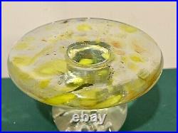 BLENKO Art Glass Mushroom Paperweight Clear / Yellow 3x 4 1/2 UV REACTIVE