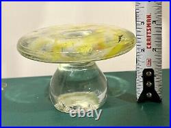 BLENKO Art Glass Mushroom Paperweight Clear / Yellow 3x 4 1/2 UV REACTIVE