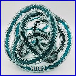 BLUE & Clear Art Glass PAPERWEIGHT figurine Infinity Rope Twisted Knot! 6x5