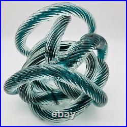 BLUE & Clear Art Glass PAPERWEIGHT figurine Infinity Rope Twisted Knot! 6x5