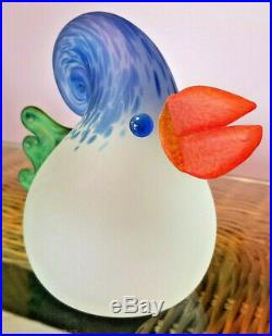 BOROWSKI Art Glass CHICK BIRD Figurine PAPERWEIGHT Signed Green Blue Orange EUC
