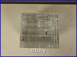 Baccarat France Clear Crystal Small Cube Form Paperweight with Brick Style Design