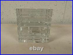 Baccarat France Clear Crystal Small Cube Form Paperweight with Brick Style Design