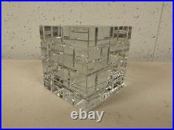 Baccarat France Clear Crystal Small Cube Form Paperweight with Brick Style Design