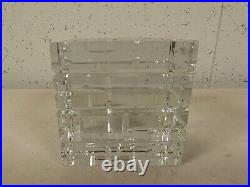 Baccarat France Clear Crystal Small Cube Form Paperweight with Brick Style Design