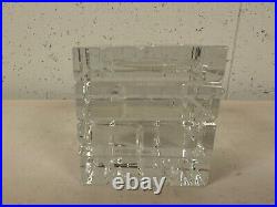 Baccarat France Clear Crystal Small Cube Form Paperweight with Brick Style Design