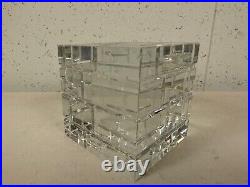 Baccarat France Clear Crystal Small Cube Form Paperweight with Brick Style Design