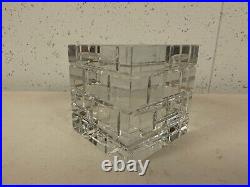 Baccarat France Clear Crystal Small Cube Form Paperweight with Brick Style Design