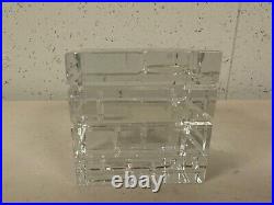 Baccarat France Clear Crystal Small Cube Form Paperweight with Brick Style Design