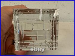 Baccarat France Clear Crystal Small Cube Form Paperweight with Brick Style Design