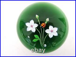 Baccarat Lady Bug on Two Flowers Art Glass Paperweight (SH)