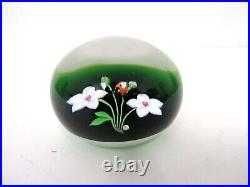 Baccarat Lady Bug on Two Flowers Art Glass Paperweight (SH)