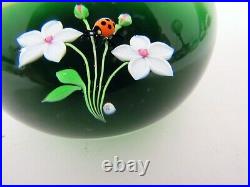 Baccarat Lady Bug on Two Flowers Art Glass Paperweight (SH)