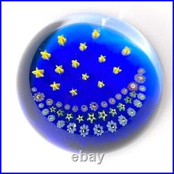 Baccarat Moon Stars Millefiori Art Glass Paperweight Celestial Night Sky France