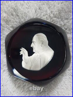 Baccarat Pope John XXIII Sulphide Paperweight Vtg art glass France
