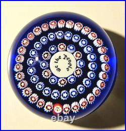 Baccarat WE THE PEOPLE Blue Millefiori Glass Paperweight Stamped 1987 France