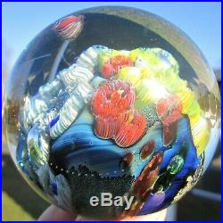 Beautiful Josh Simpson Signed 3 Inhabited Planet Art Glass Paperweight Aquarium