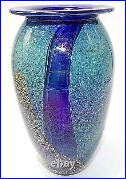 Beautiful ROBERT EICKHOLT 1994 IRIDESCENT ART GLASS BLUE GREEN VASE /PAPERWEIGHT