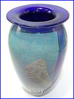 Beautiful ROBERT EICKHOLT 1994 IRIDESCENT ART GLASS BLUE GREEN VASE /PAPERWEIGHT