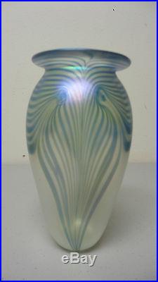 Beautiful Robert Eickholt Art Glass Clear Iridescent Vase, Signed & Dated 1993