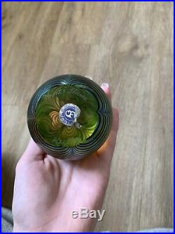 Beautiful Vintage 1979 Orient & Flume Peacock Feather Art Glass Paperweight