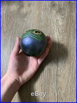 Beautiful Vintage 1979 Orient & Flume Peacock Feather Art Glass Paperweight