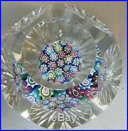 Beautiful Vintage American Fred Ogren Millefiori Cased Faceted Paperweight