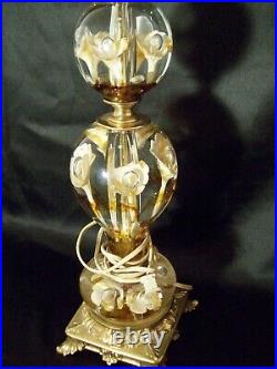 Beautiful amber & tan St Clair table Lamp Indiana paperweight glass