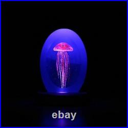 Blue Jellyfish Glass Base Led Light Hand Blown Art Sculpture Glowing Home Decor