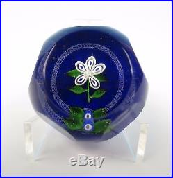 Bob Banford Flower with Latticino Ring Faceted Studio Art Glass Paperweight