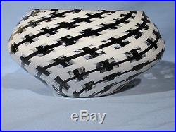 Bowl Hand Made Art Glass James Alloway Black and White 8 inch Diameter