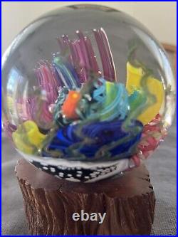 Breathtaking Mark Eckstrand Signed Coral Reef Aquarium Art Glass Paperweight EUC