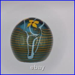 CHRIS BUZZINI / Bridgeton Studio 1978 Lampwork Floral Aqua Round Paperweight