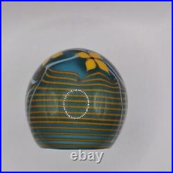 CHRIS BUZZINI / Bridgeton Studio 1978 Lampwork Floral Aqua Round Paperweight